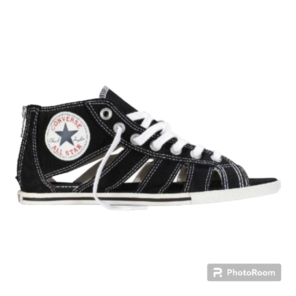 Converse Black and White High-Top Sneakers with Strappy Design